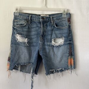 We The Free by Free People Distressed Denim Shorts Boho Patchwork Cutoff Sz 25